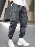 ''NEW VISION'' Tag Men's Cargo Pants With Flap Pockets, Loose Trendy Overalls