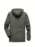 kkboxly Warm Fleece Flap Pocket Jacket For Fall Winter, Men's Casual Hooded Windbreaker Jacket For Outdoor Climbing Camping