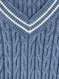 kkboxly  All Match Retro Knitted Cable Sweater, Men's Casual Loose Warm Mid Stretch V Neck Pullover Sweater For Men Fall Winter