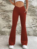 kkboxly  Solid Color Flare Leg Pants, Casual Elastic Waist Loose Pants, Women's Clothing
