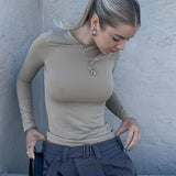 kkboxly  Versatile Solid Slim T-Shirt, Crew Neck Long Sleeve T-Shirt, Casual Every Day Tops, Women's Clothing