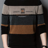 kkboxly  All Match Knitted Color Block Sweater, Men's Casual Warm High Stretch Crew Neck Pullover Sweater For Men Fall Winter