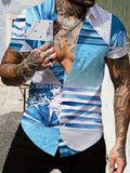kkboxly  Casual Ripple Pattern Short Sleeve Shirt, Men's Hawaiian Shirt For Summer Vacation Resort