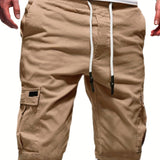 kkboxly  Classic Design Cargo Shorts, Men's Casual Multi Pocket Waist Drawstring Cargo Shorts For Summer Outdoor