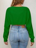 Solid Loose Crop Cardigan, Casual Long Sleeve Cardigan For Spring & Fall, Women's Clothing