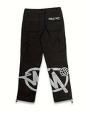 kkboxly  Letter Print Drawstring Cargo Pants, Y2K Long Length Fashion Pants With Pocket, Women's Clothing