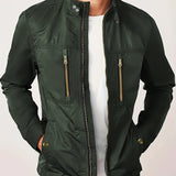 kkboxly  Chic Thin Windbreaker Jacket, Men's Casual Stand Collar Cargo Jacket For Spring Fall Outdoor Activities