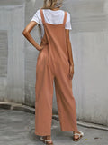 kkboxly  Solid Patched Pockets Knot Strap Overall Jumpsuit, Casual Overall Jumpsuit For Spring & Summer, Women's Clothing