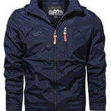 kkboxly Trendy Windbreaker Hooded Jacket, Men's Casual Zip Up Jacket Coat For Spring Fall Outdoor Activities