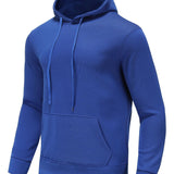 kkboxly  Men's Solid Color, Pocket Drawstring, Thermal Hoodie