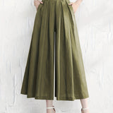 kkboxly  Solid Wide Leg Cropped Pants, Retro Style Loose Casual Pants For Spring & Summer, Women's Clothing