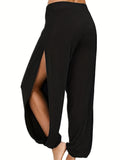 kkboxly  Solid Split Pants, Casual High Waist Long Length Pants For Spring & Summer, Women's Clothing