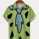 kkboxly  Stylish Men's Cartoon Tie Graphic Print Shirt for Coffee Time and Casual Activities - Oversized Top for Big and Tall Males and Plus Size