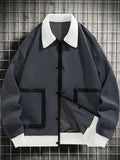 realaiot  Men's Casual Big Pocket Varsity Jacket, Chic Button Up Bomber Jacket