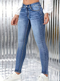 kkboxly  Whiskering High Stretch Skinny Jeans, Zipper Button Closure Stylish Denim Pants, Women's Denim Jeans & Clothing