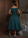 kkboxly Criss Cross Solid Midi Dress, Elegant V Neck A Line Party Dress, Women's Clothing