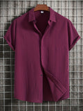 kkboxly  Solid Color Men's Casual Short Sleeve Shirt, Men's Shirt For Summer Vacation Resort
