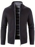 kkboxly  Warm Stand Collar Fleece Jacket, Men's Casual Comfortable Solid Color Zip Up Knitted Cardigan For Spring Fall