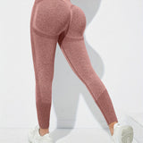 kkboxly  Solid Hip Lifting Stretchy Yoga Leggings, High Waist Fitness Workout Gym Ankle Length Pants, Women's Activewear
