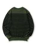 kkboxly  All Match Knitted Striped Sweater, Men's Casual Warm Slightly Stretch Crew Neck Pullover Sweater For Fall Winter