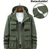 kkboxly  Men's Multi Pocket Detachable Windbreaker Jacket, Cargo Vest For Outdoor Fishing Climbing Photography, Multifunctional Wear-resistant Coat Vest