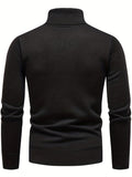 kkboxly  Turtle Neck Knitted Sweater, Men's Casual Warm Solid Color Mid Stretch Pullover Sweater For Fall Winter
