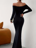 Off Shoulder Bodycon Mermaid Dress, Elegant Slim Long Sleeve Dress For Party & Banquet, Women's Clothing