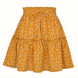 kkboxly  Drawstring Waist Mini Tiered Skirt, Floral Print Vacation Casual Layered Skirt, Women's Clothing