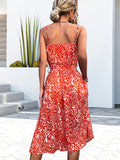 kkboxly  Leopard Sleeveless Spaghetti Dress, Elegant Button Front Knotted Dress, Women's Clothing