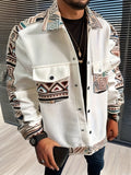 kkboxly  Men's Chest Pocket Color Block Casual Jacket, Lapel Trendy Loose Warm Jacket For Autumn And Winter