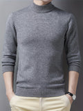 kkboxly  Men's Trendy Solid Knitted Pullover, Casual Mid Stretch Breathable Turtle Neck Base Layer For Outdoor Fall Winter