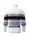 kkboxly Fashionable Men's Casual Long Sleeve Striped Turtleneck Sweater,Suitable For Outdoor Sports,For Autumn And Winter,Can Be Paired With Hip-hop Necklace,As Gifts