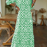kkboxly  Allover Print Tassel V-Neck Dress, Boho Half Sleeve Dress, Women's Clothing