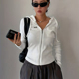 xieyinshe  Solid Color Zipper Outerwear, Sports Casual Jacket With Pockets, Women's Clothing