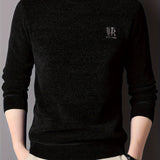 kkboxly All Match Knitted Solid Sweater, Men's Casual Warm Mid Stretch Crew Neck Pullover Sweater For Men Fall Winter