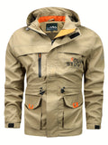 kkboxly  Multi Pocket Hooded Windbreaker Jacket, Men's Casual Quick Drying Military Jacket Coat For Fall Winter Outdoor Activities