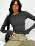 kkboxly  Versatile Solid Slim T-Shirt, Crew Neck Long Sleeve T-Shirt, Casual Every Day Tops, Women's Clothing