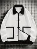 realaiot  Men's Casual Big Pocket Varsity Jacket, Chic Button Up Bomber Jacket