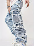 kkboxly  Men Ripped Frayed Straight Leg Jeans