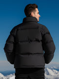 kkboxly  Paris Eiffel Tower Pattern Men's Padded Jacket, Men Casual Padded Coat Windbreaker Zipper Pocket Stand Collar For Men Winter