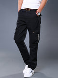 dunnmall  kkboxly  Men's Casual Black Cargo Pants With Zip Up Pockets