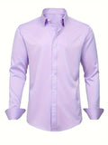 kkboxly  Slim Fit Shirt, Men's Semi Formal Lapel Button Up Long Sleeve Shirt For Spring Summer Business
