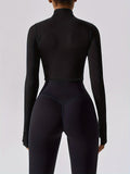 kkboxly  Solid Color Long Sleeve Thumb Hole Yoga Jacket, Casual Sports Running Top, Women's Tops