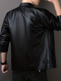 kkboxly Men's Faux Leather Jacket Classic Design Stand Collar Motorcycle PU Leather Outwear Coat