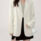 kkboxly  Solid Button Front Blazer, Casual Lapel Long Sleeve Blazer For Office & Work, Women's Clothing