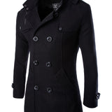 kkboxly Men's Stylish Woolen Pea Coat: Keep Warm in Style This Winter with a Double Breasted Stand Collar Overcoat