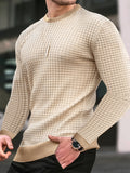 kkboxly  Trendy Waffle Pattern Sweatshirt, Men's Casual Slightly Stretch Crew Neck Pullover Sweatshirt For Autumn Winter