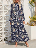 kkboxly  Floral Print Tie Waist Long Sleeve Dress, Crew Neck Casual Dress For Summer & Spring, Women's Clothing