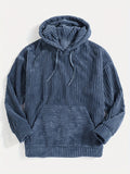 kkboxly  Vintage Corduroy Hoodies For Men, Men's Casual Pullover Hooded Sweatshirt With Kangaroo Pocket Streetwear For Winter Fall, As Gifts