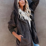 kkboxly  Hooded Teddy Coat, Casual Long Sleeve Winter Warm Outerwear, Women's Clothing